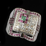 Silver ring with colored cz